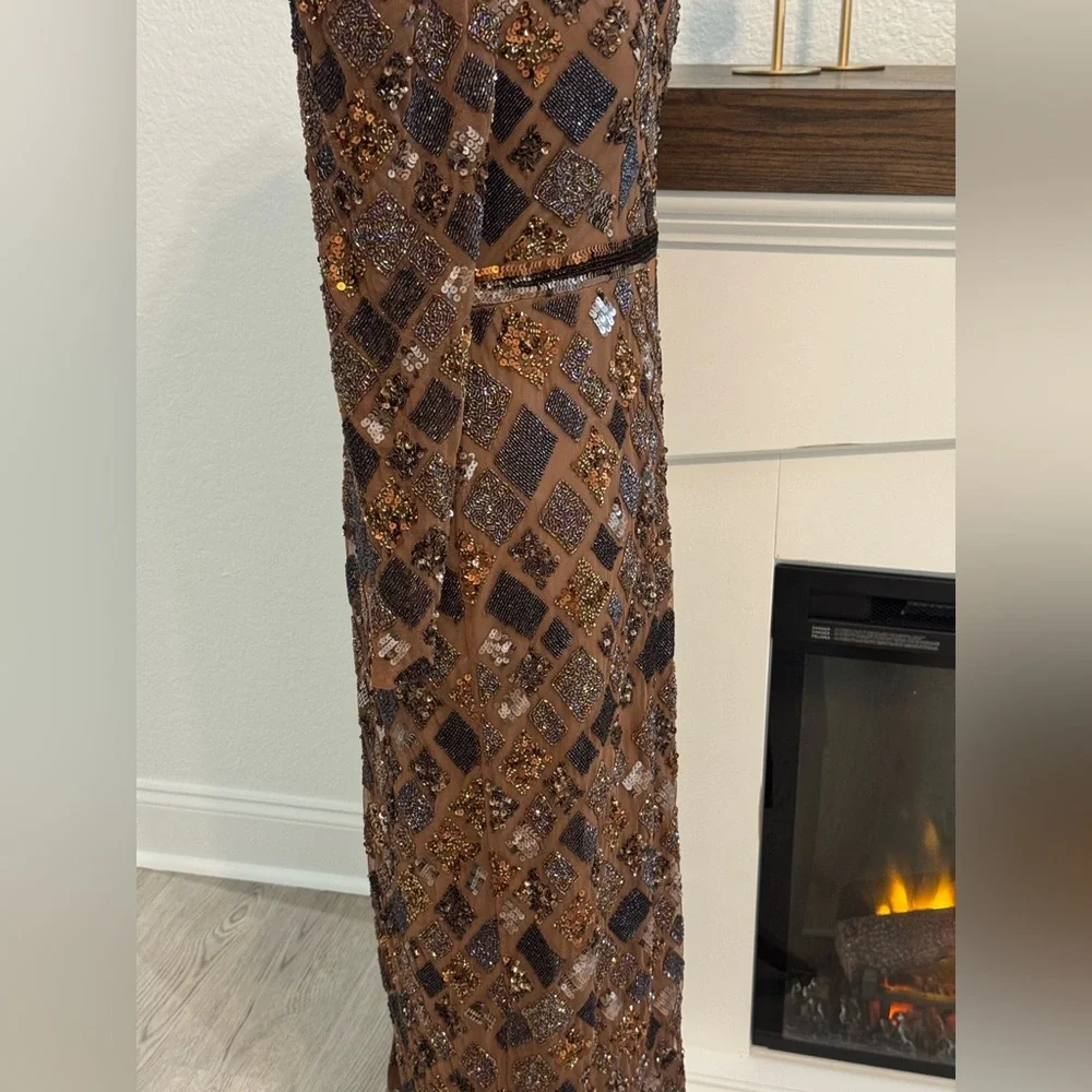 Mac Duggal Full Beaded Printed Back Slit Midi Dress - Size 10 $498 NEW WITH TAGS - Picture 10 of 16